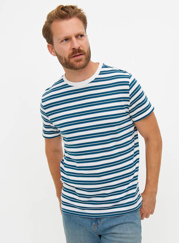 Blue Stripe Textured Short Sleeve T-Shirt XL